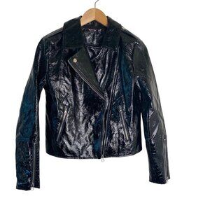 Nasty Gal Moto Jacket Womens Size 6 Black Patent Leather Biker Rockabilly Whimsi
